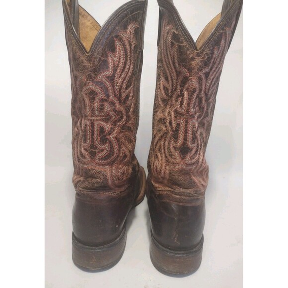 Tony Lama Brown & Pink Western Square Toe Boots Cross Inlay USA Women's Size 6B - Picture 3 of 16